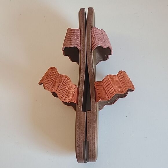 Frye Mira Wave Leather Slide Slip On Two Strap Sandals Pink Orange Size 7.5 - Picture 7 of 14